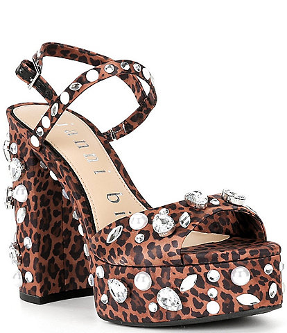 Gianni Bini Calvan Two Jewel Leopard Platform Dress Sandals