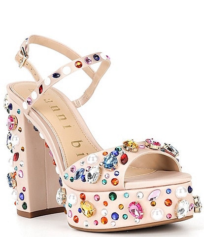 Gianni Bini Calvan Two Rainbow Jewel Platform Dress Sandals