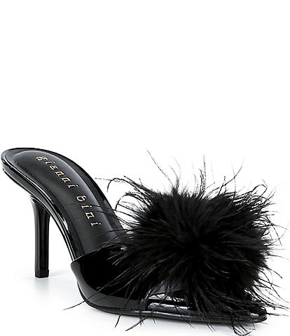 Gianni Bini Camden Patent Feather Stiletto Slide Sandals