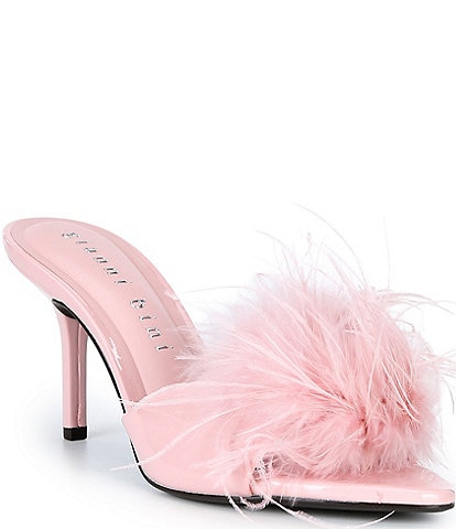 Gianni Bini Camden Patent Feather Stiletto Slide Sandals