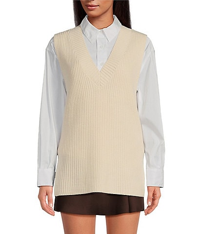 Gianni Bini Carolina Knit V-Neck Sleeveless Oversized Sweater Vest