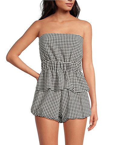 Gianni Bini Chelsea Gingham Strapless Bubble Hem Coordinating Blouse