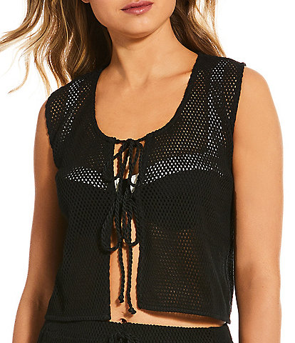 Gianni Bini Crochet V-Neck Tie Front Top Cover-Up