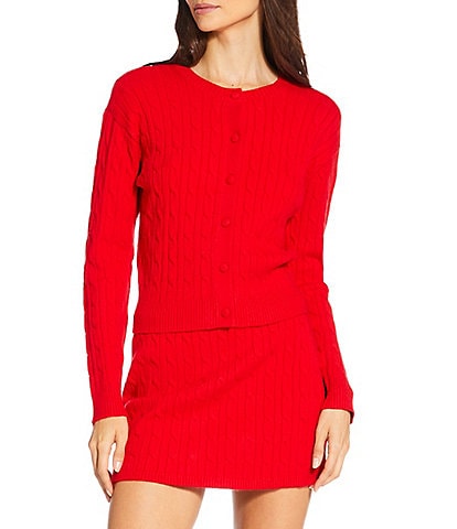 Gianni Bini Cropped Cable Coordinating Long Sleeve Cardigan