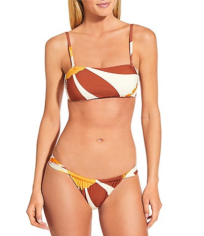 Gianni Bini Daisy Detachable Strap Bandeau Swim Top & Tanga Scoop Front Swim Bottom
