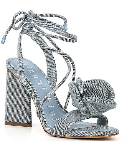 Gianni Bini Dakota Denim Flower Ankle Wrap Dress Sandals
