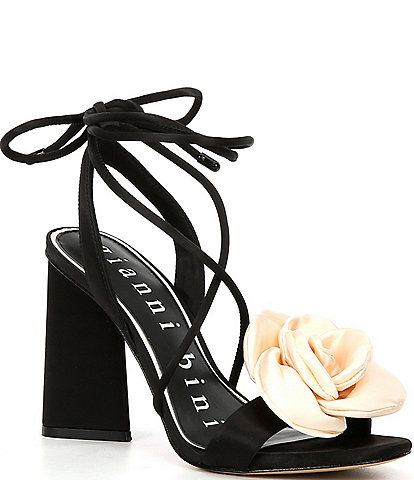 Gianni Bini Dakota Satin Flower Ankle Wrap Dress Sandals