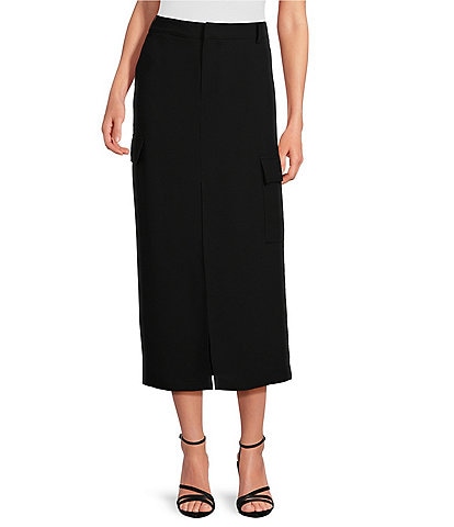 Gianni Bini Dani Crepe High Waist Cargo Front Slit Pencil Maxi Skirt