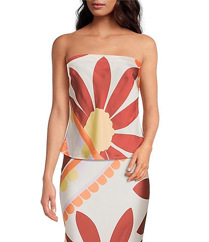 Gianni Bini Deanna Square Neck Strapless Printed Satin Coordinating Top