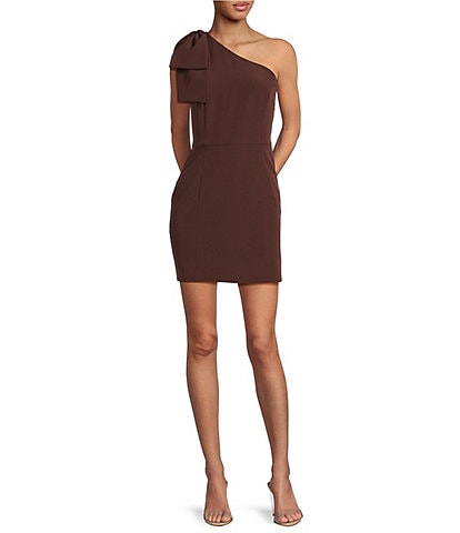 Gianni Bini Deliah One Bow Shoulder Sleeveless Sheath Crepe Mini Dress