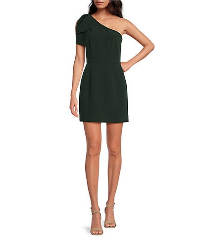 Gianni Bini Deliah One Bow Shoulder Sleeveless Sheath Crepe Mini Dress