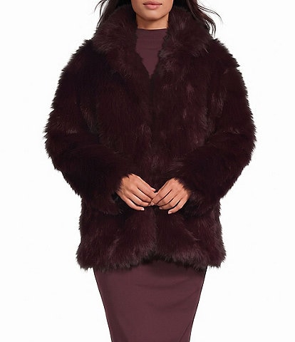 Gianni Bini Delta Notch Collared Long Sleeve Fur Jacket