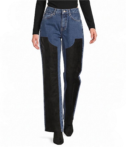 Gianni Bini Edie Suede Patch Straight Leg Denim Jeans