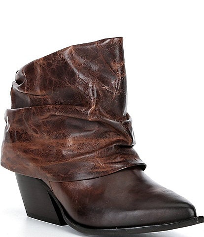 Gianni Bini Eller Distressed Leather Cuffed Block Heel Booties