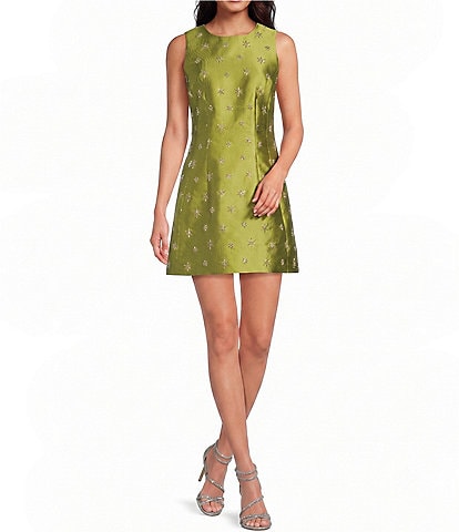 Gianni Bini Emma Bead Embroidered Boat Neck Sleeveless Structured A-Line Mini Dress