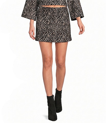 Gianni Bini Eva Zebra Printed Jacquard Fawn Coordinating A-Line Mini Skirt