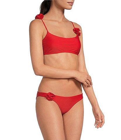 Gianni Bini Fabric Rosette Bralette Swim Top & Rosette V-Scoop Front High Leg Swim Bottom