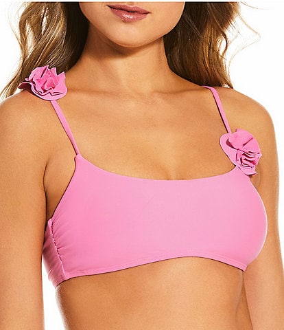Gianni Bini Fabric Rosette Bralette Swim Top & Rosette V-Scoop Front High Leg Swim Bottom