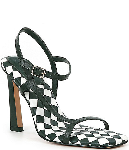 Gianni Bini Fionah Leather Checkered Strappy Heeled Sandals