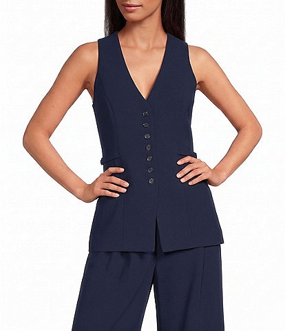 Gianni Bini Florian V-Neck Sleeveless Button Front Vest Top