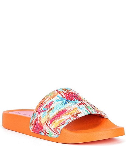 Gianni Bini Fyffer Two Sun Printed Rhinestone Pool Slide Sandals