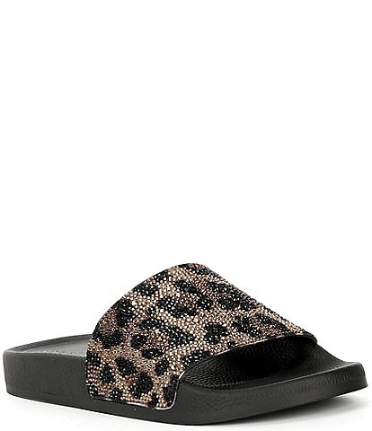 Gianni Bini Fyffer Two Leopard Rhinestone Pool Slide Sandals
