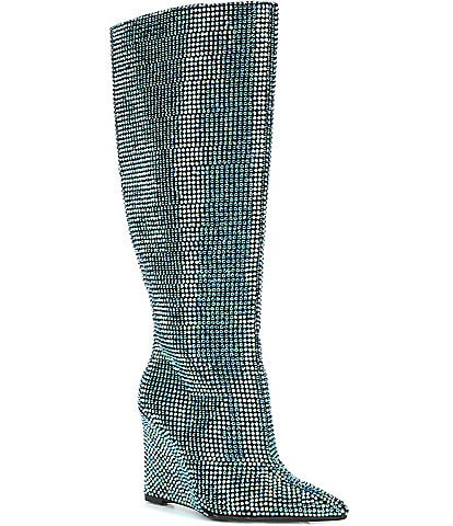 Gianni Bini GaborTwo Multi Rhinestone Pointed Toe Tall Wedge Boots
