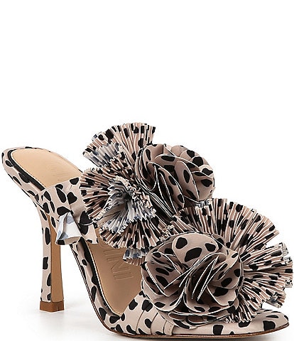 Gianni Bini Hardaway Cheetah Print Matte Satin Ruffle Dress Sandals