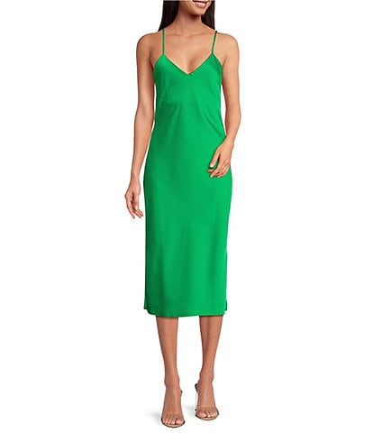 Gianni Bini Harper Satin V-Neck Sleeveless Slip Midi Dress