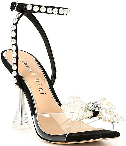 Gianni Bini HaydnTwo Clear Pearl Bow Ankle Strap Dress Sandals