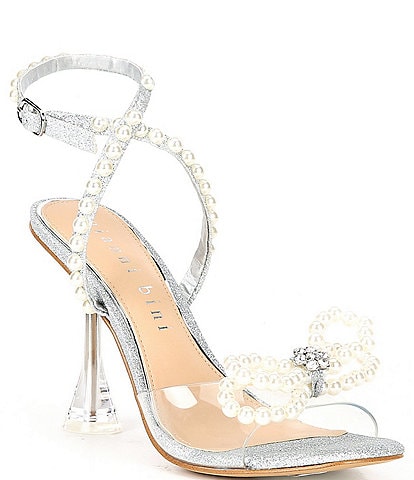 Gianni Bini HaydnTwo Glitter Pearl Bow Ankle Strap Lucite Heel Dress Sandals