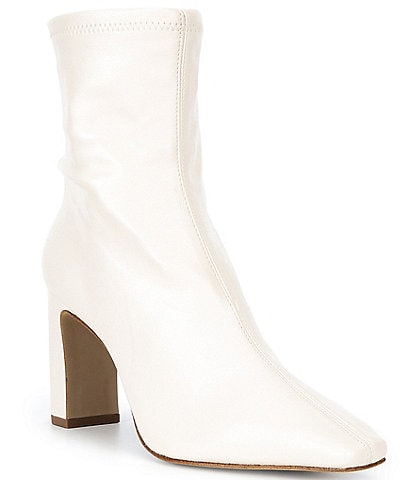  Irvin Stretch Faux Leather Block Heel Booties