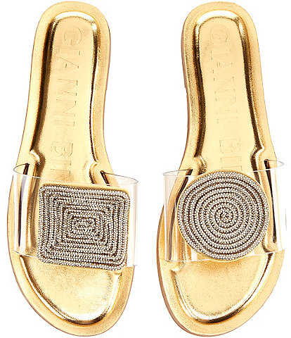 Gianni Bini Jaxx Clear Mismatched Rhinestone Ornament Flat Slide Sandals