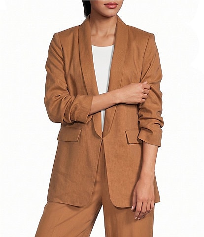 Gianni Bini Jemma Notch Lapel Collar Long Sleeve Linen Blazer