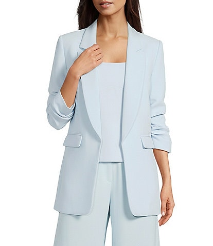 Gianni Bini Jemma Ruched 3/4 Sleeve Shawl Collar Twill Boyfriend Blazer
