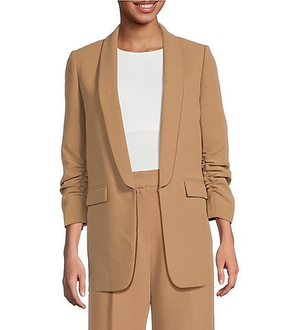 Gianni Bini Jemma Ruched 3/4 Sleeve Shawl Collar Twill Boyfriend Blazer