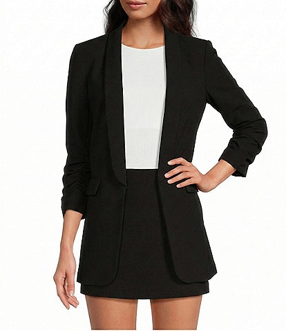 Gianni Bini Jemma Ruched 3/4 Sleeve Shawl Collar Twill Boyfriend Blazer
