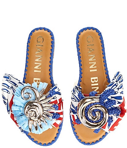 Gianni Bini Jillian Printed Mismatched Shell Ornament Slide Sandals