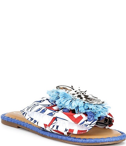 Gianni Bini Jillian Printed Mismatched Shell Ornament Slide Sandals