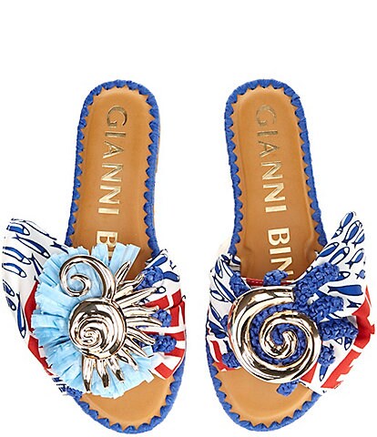 Gianni Bini Jillian Printed Mismatched Shell Ornament Slide Sandals