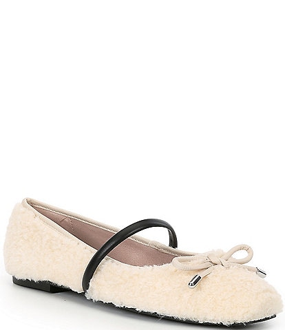 Gianni Bini Josie Faux Shearling Mary Jane Ballerina Flats