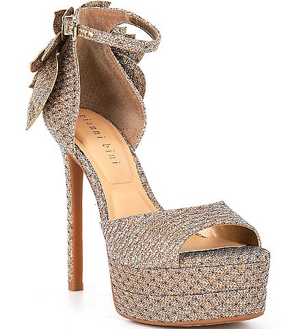 Gianni Bini Karmello Sparkle Flower Ankle Strap Platform Dress Sandals