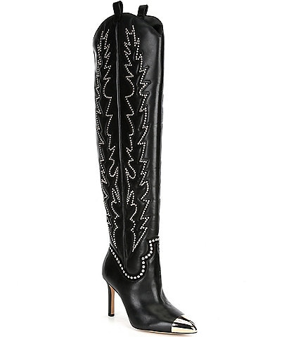 Gianni Bini Katerina Leather Studded Over-the-Knee Western Dress Boots
