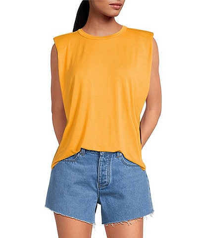 Gianni Bini Kelia Muscle Shouldler Pad Sleeveless Crew Neck Knit Tank