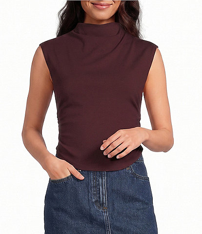Gianni Bini Knit Mock Neck Cap Sleeve Crop Top