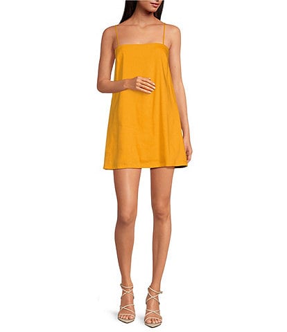 Gianni Bini Kourtney Solid Square Neck Linen Blend Sleeveless Mini Shift Dress