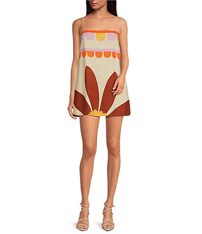 Gianni Bini Kourtney Square Neck Sleeveless Linen Blend Mini Shift Dress