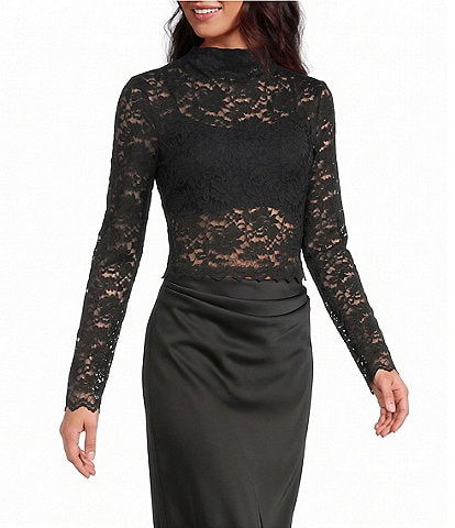 Gianni Bini Lace Mock Neck Long Sleeve Coordinating Top