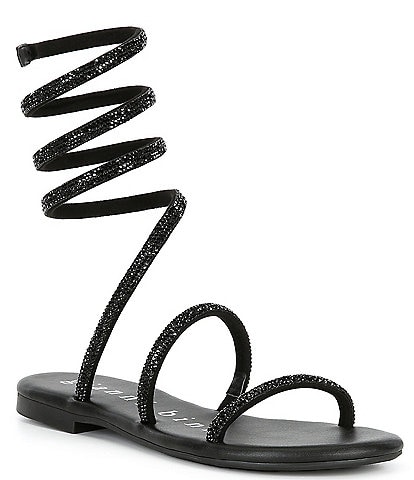Gianni Bini Leona Rhinestone Embellished Ankle Wrap Flat Sandals