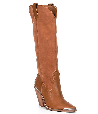 Gianni Bini Lomax Slim Calf Suede & Leather Tall Western Boots